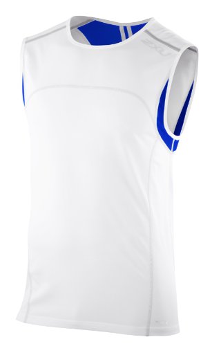 2XU Men's Gym Singlet, White/Electric Blue, Large On Sale