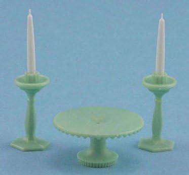 Dollhouse Cakeplate &amp; Candlestick, Jadite