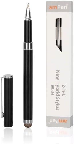 amPen New Hybrid 2-in-1 Stylus (Black) for iPad Pro, iPad 4, iPad 3, iPad Mini 2/Mini 4, iPhone 4s/5/5s/6/6s/6 Plus, Nexus 5x, 6P, Galaxy View, Galaxy Tab S2/Tab E/Tab 8/Tab A (Non-Replaceable Tip)
