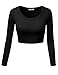 Womens Solid Long Sleeve Crop Top Black,Small