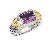 925 Silver & Amethyst Basket-Weave Ring with 14k Gold Accents Sizes 6-8