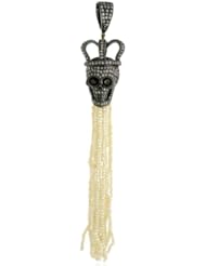 18kt Gold Diamond Pave Pearl Beads Tassel Skull Pendant Silver Gemstone Jewelry