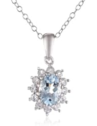 Sterling Silver Aquamarine and Created White Sapphire Pendant Necklace, 18"