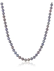 14k Yellow Gold Dyed Peacock Black Freshwater Cultured Pearl AA Grade 6.5-7mm Necklace, 20"