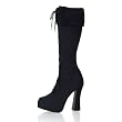 5 Inch Sexy High Heel Knee Boot Chunky Heel Lace-Up Platform With Faux Fur Collar