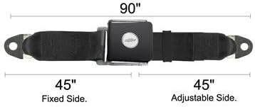 Seat Belts Plus 1803-90 - Bow Tie (Chevy Logo) Lap Seat Belt, 90" Length, Chevy Lift Latch, Each - Non-Retractable - Black