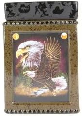 Tall Eagle Design Tart Warmer, Electric Ceramic Tart Warmers Are a Safe Alternative to Burning Candles. They Produce No Flame, Soot or Smoke. Just Place Your Favorite Tarts or Oil on the Ceramic Warming Plate, Plug It in and Turn It On! The Ceramic Plate Will Heat the Wax, Melting It and Releasing the Scent Without Having to Light the Candle. The 4" Dish Is Perfect for Warming Tarts, and Scented Oils. Our Warmers Are Made of Quality Ceramic. There Is an Easy to Use On/off Switch Located on the Power Cord. Our Candle Warmers Use 24 Watts of Power. Overall Height 6" By 4.5" Diameter.