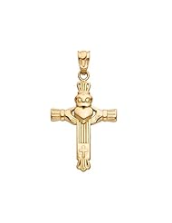 Claddagh and Celtic Cross Pendant in 14K Yellow Gold