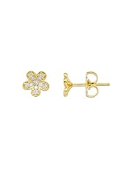 Plumeria Earrings with Diamonds in 14K Yellow Gold - 7mm