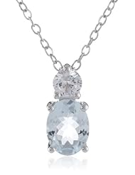 Sterling Silver Created White Sapphire and Aquamarine Pendant Necklace, 18"