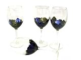 ArtisanStreet's Set Of 4 Midnight Pleasure All Purpose Wine Glasses. Hand Painted Glasses Feature An Abstract Blend Of Silver, Black And A Deep Midnight Blue. One Of A Kind & Signed By Artisan.