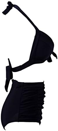 Noonflower Women's Pinup Rockabilly Vintage High Waist Bikini Swimsuit Swimwear (M, Black)