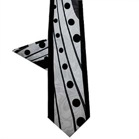 WHITE & BLACK GEOMETRIC MENS NECKTIE & HANKIE