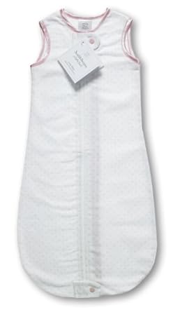 SwaddleDesigns Cotton Flannel zzZipMe Sack - Pastel Pink Polka Dots and Trim (6-12 months)