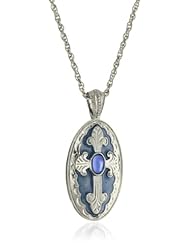 The Vatican Library Collection Blue Oval Cross Pendant Necklace