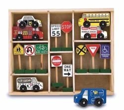 Melissa and Doug Wooden Vehicles and Traffic Signs Play Set