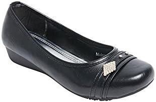 Smartty Midea-13 Round Toe Hidden Wedge Flats-Black-PU-10