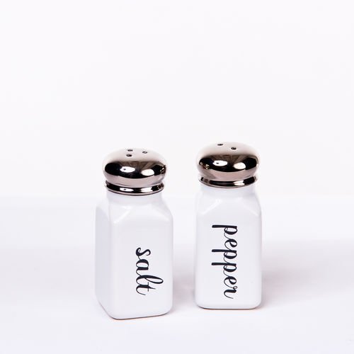 Classic White Salt & Pepper Shaker Set Stoneware NEW
