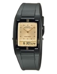 Casio Mens Analog-Digital Dual Time Watch, Water Resistant, with a Daily Alarm and Digital Stopwatch, Auto Calendar, and Hourly Signals, with a Resin Band with a Gold Face
