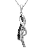 Sterling Silver Black and White Diamond Swirl Pendant Necklace (1/4 Cttw, I-J Color, I3 Clarity), 18"