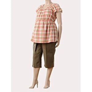 Motherhood Maternity: Plus Size Short Sleeve Smocked Waist Maternity Capri Pantset