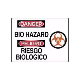 DANGER BIOHAZARD (W/GRAPHIC) (BILINGUAL) 7" x 10" Plastic Sign