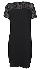 Dots Print Sheer Illusion Short Sleeves Shift Polyester  Dress