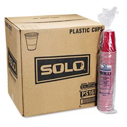 Plastic Party Cold Cups, 16 oz., Red, 20 Bags of 50/Carton