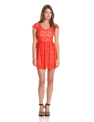 Kensie Women's Floral Lace Dress, Terracotta Clay Combo, Large