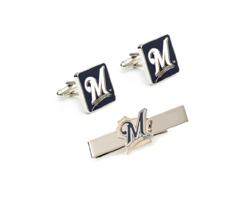MLB Milwaukee Brewers Cufflinks and Tie Bar Gift Set