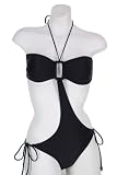 Black Bandeau Tie Side Monokini Swimsuit with Removable Soft Pads