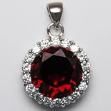 925 Sterling Silver Rhodium Finished with inlaid CZ (A) stones- Red Circular Pendant