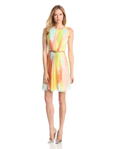 Vince Camuto Women's Fit And Flare Dress With Pleated Gathers, Plume, 8