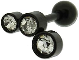 Anodized Black Steel Helix Cartilage Ring with Clear Paste Stones