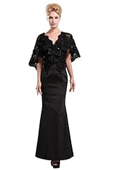 V-neck Lace Satin Mother-of-the-Bride Dress 