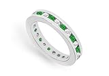 Diamond and Emerald Eternity Band : 14K White Gold 1.00 CT TGW Diamond and Emerald Eternity Band : 14K White Gold 1.00 CT TGW