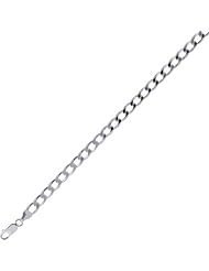 Silver with Non-Rhodium Finish 5.2mm wide Shiny Diamond Cut Curb Chain with Lobster Clasp