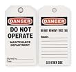 Industrial Grade 2RMW4 Lockout Tag, Danger Do Not Operate, Pk 25