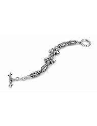Twisted Blade Silver Fleur De Lis Oval Link Bracelet 7 Inch