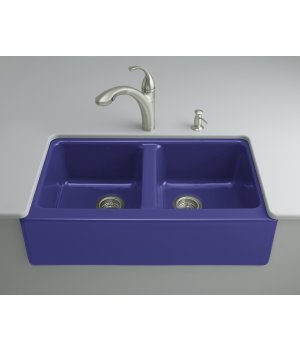 Kohler K-6534-4U-30 Hawthorne Apron-Front, Undercounter Kitchen Sink with Four-Hole Oversized Centers, Iron Cobalt