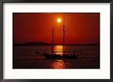 Silhouetted Sailboat, Rockport, Maine Collections Framed Photographic Poster Print by Russell Burden, 29x21