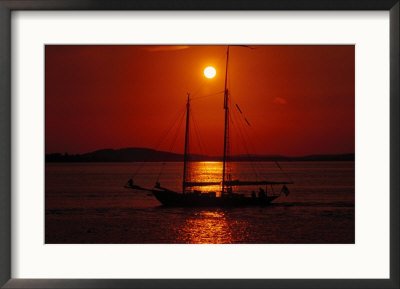 Silhouetted Sailboat, Rockport, Maine Collections Framed Photographic Poster Print by Russell Burden, 29x21