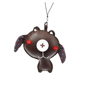 Purse or Cell Phone Leather Charm Japanese Style Poppy Dog Figure- Brown