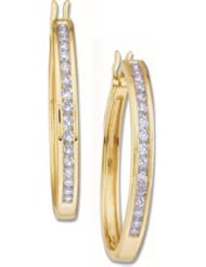 Pair 1/2 CT TW 14K Yellow Gold Diamond Hoop Earring
