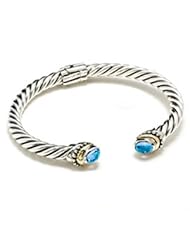Sterling Silver 18K Gold Blue Topaz Bangle Bracelet (1.20 cts.tw.)