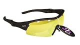RayZor Professional Lightweight UV400 Black Sports Wrap Running Sunglasses, With a 1 Piece Vented Light Enhancing Clear Yellow Anti-Glare Lens.