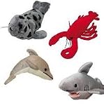 SEA CREATURE FINGER PUPPETS APPROX 12CM TALL SET OF 4 DOLPHIN SHARK LOBSTER AND SEAL P54