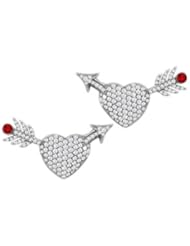 Earrings with Pave Diamond Heart Arrow Bezel Set Ruby in 14K White Gold 2.25 Carat TGW