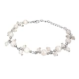 The Stainless Steel Jewellery Shop - Fashion Crystal Glass Beads Ball White Pearl Bell Charm Bracelet/Anklet