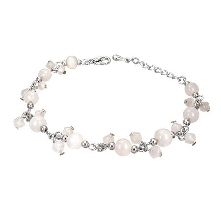 The Stainless Steel Jewellery Shop - Fashion Crystal Glass Beads Ball White Pearl Bell Charm Bracelet/Anklet